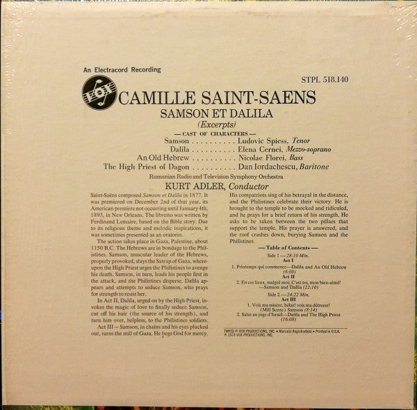 Saint-Saëns*, Elena Cernei, Ludovic Spiess, Kurt Adler* : Samson Et Dalila (Excerpts) (LP, Album)