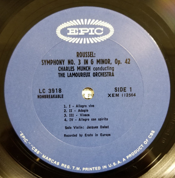Albert Roussel, Orchestre De L'Association Des Concerts Lamoureux*, Charles Münch* : Symphonies Nos. 3 & 4 (LP, RE)