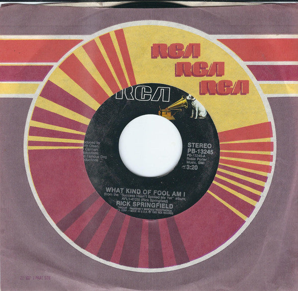 Rick Springfield : What Kind Of Fool Am I (7", Single, Styrene, Ind)