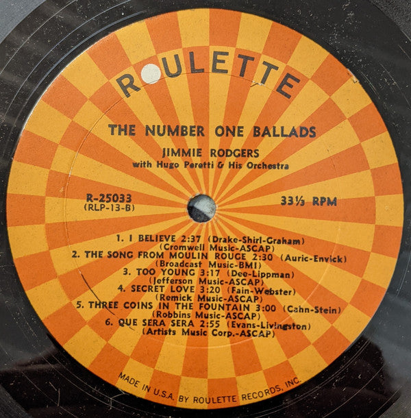Jimmie Rodgers (2) : The Number One Ballads (LP, Album, Mono)