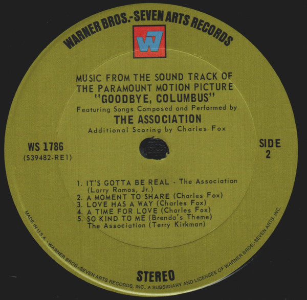 The Association (2) / Charles Fox : Music From The Sound Track Of The Paramount Motion Picture "Goodbye, Columbus" (LP, Album, Ter)