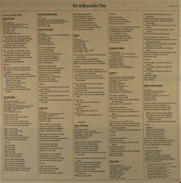 It's A Beautiful Day : Choice Quality Stuff / Anytime (LP, Album, Ter)