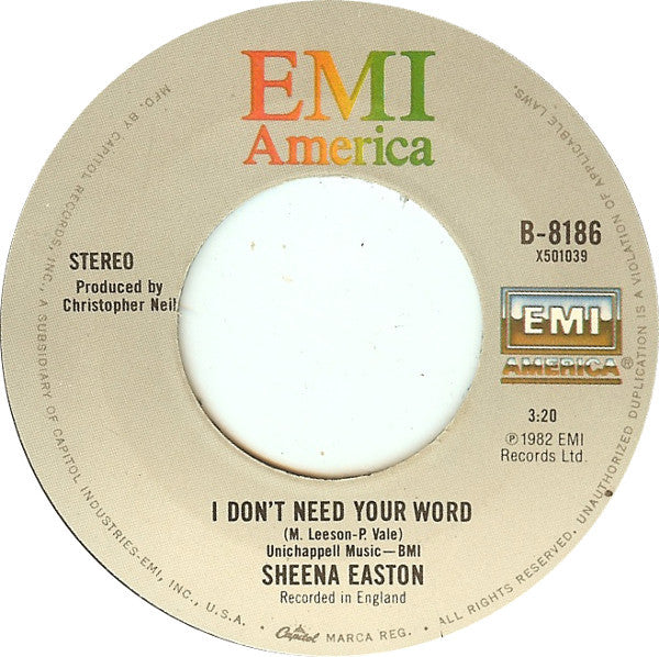 Sheena Easton : Almost Over You (7", Single)