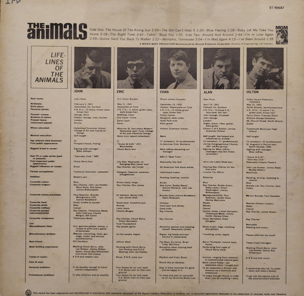The Animals : The Animals (LP, Album, RE, Jac)