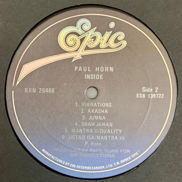Paul Horn : Inside (LP, Album, RE)