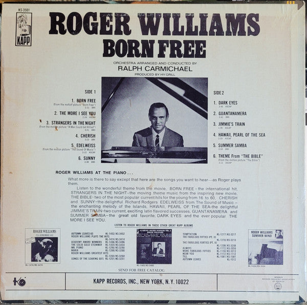 Roger Williams (2) : Born Free (LP, Album)