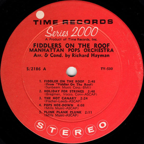 The Manhattan Pops Orchestra : Fiddlers On The Roof (LP)