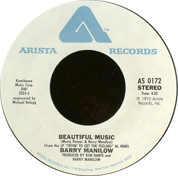 Barry Manilow : Tryin' To Get The Feeling Again / Beautiful Music (7", Single, Styrene, Pit)