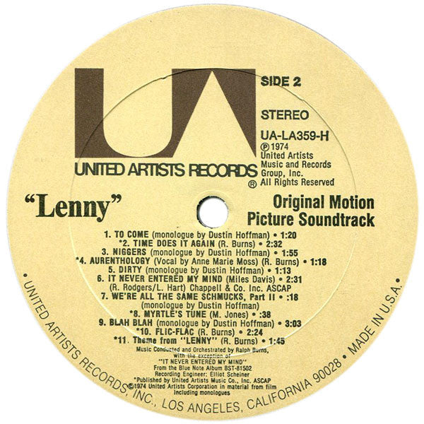 Dustin Hoffman, Ralph Burns : Lenny (Original Motion Picture Soundtrack) (LP, Album)
