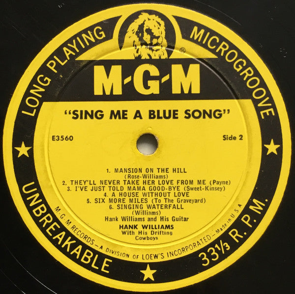 Hank Williams With His Drifting Cowboys : Sing Me A Blue Song (LP, Album)