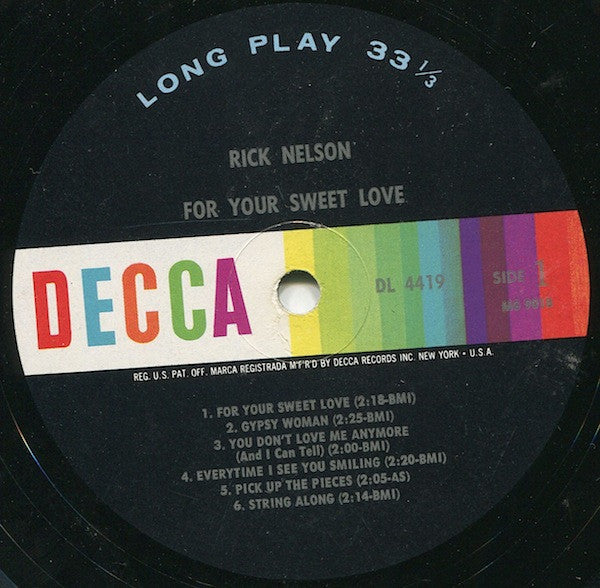 Rick Nelson* : For Your Sweet Love (LP, Album, Mono)