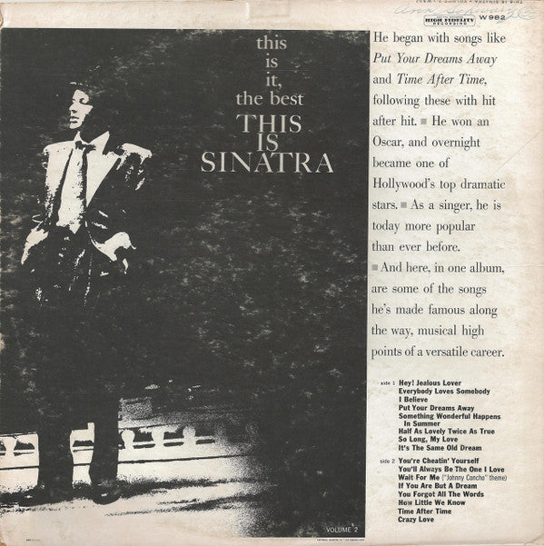 Frank Sinatra : This Is Sinatra Volume Two (LP, Comp, Mono, Scr)