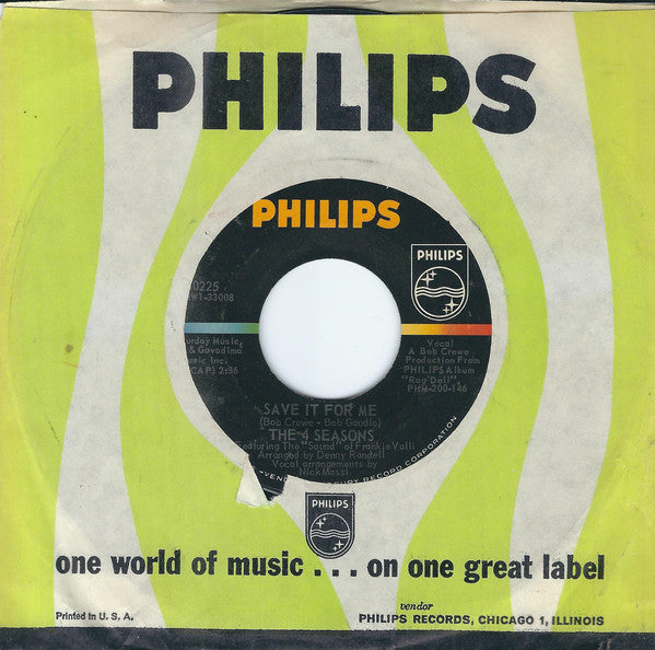The 4 Seasons* : Save It For Me (7", Single, Styrene, Ric)
