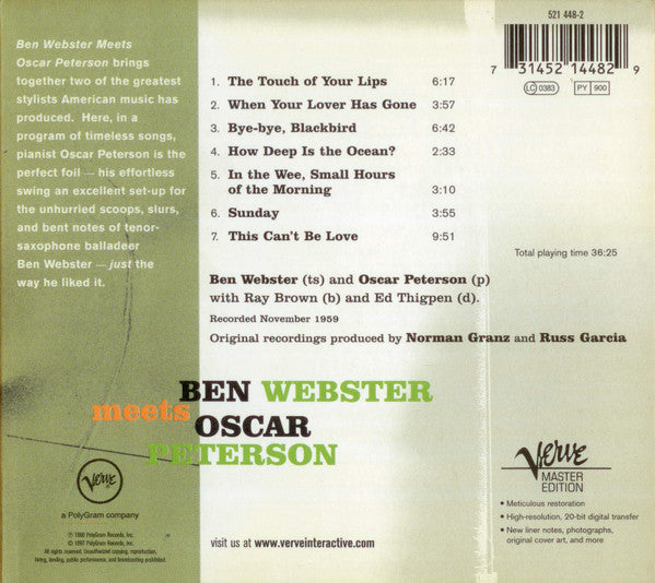 Ben Webster, Oscar Peterson : Ben Webster Meets Oscar Peterson (CD, Album, RE, RM, EDC)