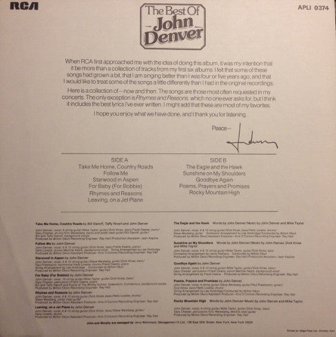 John Denver : The Best Of John Denver (LP, Comp)