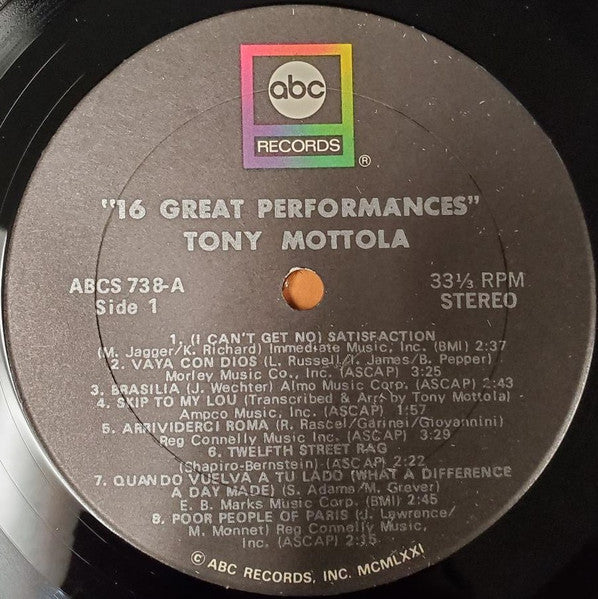 Tony Mottola : Sixteen Great Performances (LP, Comp)