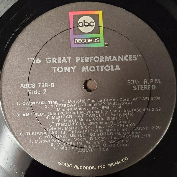 Tony Mottola : Sixteen Great Performances (LP, Comp)