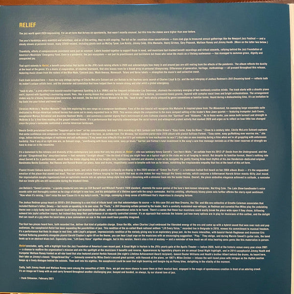 Various : Relief A Benefit For The Jazz Foundation Of America's Musician's Emergency Fund (2xLP, Album, Club, Ltd, Num, Aqu)