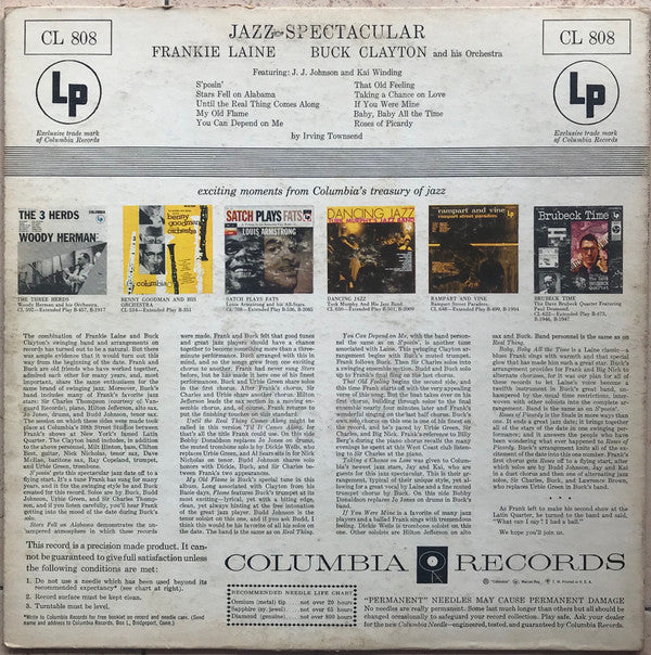 Frankie Laine And Buck Clayton And His Orchestra Featuring J. J. Johnson* And Kai Winding : Jazz Spectacular (LP, Album, Mono)