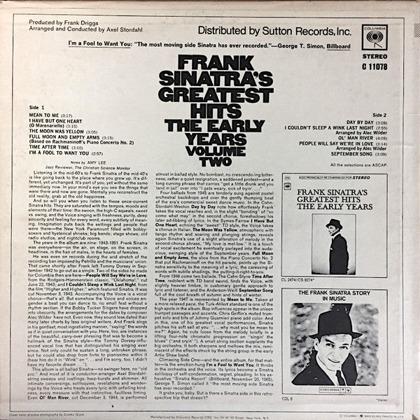 Frank Sinatra : Frank Sinatra's Greatest Hits - The Early Years - Volume Two (LP, Comp, RE)