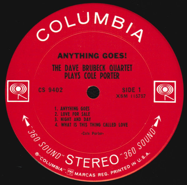 The Dave Brubeck Quartet : Anything Goes! The Dave Brubeck Quartet Plays Cole Porter (LP, Album, Pit)