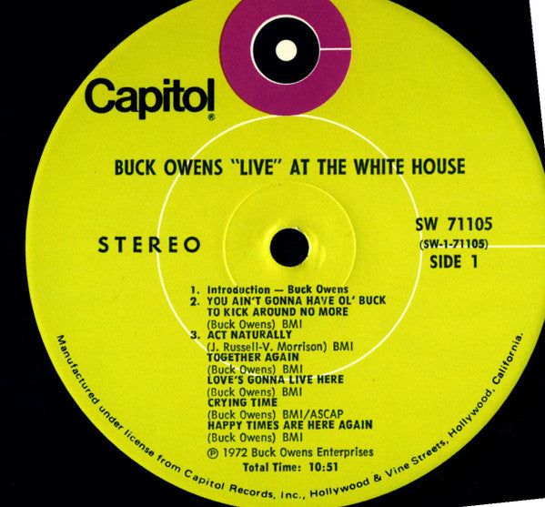 Buck Owens : "Live" At The White House (LP, Album, Club)