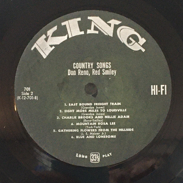 Reno And Smiley : Country Songs (Their Vocal And Instrumental Favorites) (LP, Album)