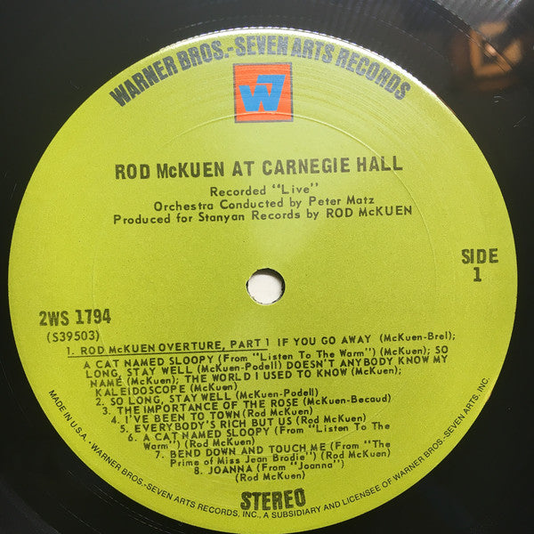 Rod McKuen : At Carnegie Hall (2xLP, Album, Ter)