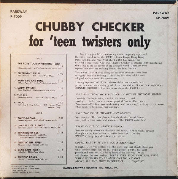 Chubby Checker : For 'Teen Twisters Only (LP, Album, Mono)