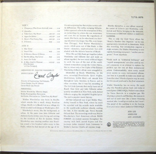 The Walter Wanderley Trio* : Cheganca (LP, Album, Mono, Gat)
