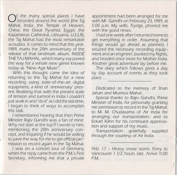 Paul Horn : Inside The Taj Mahal II (CD, Album)