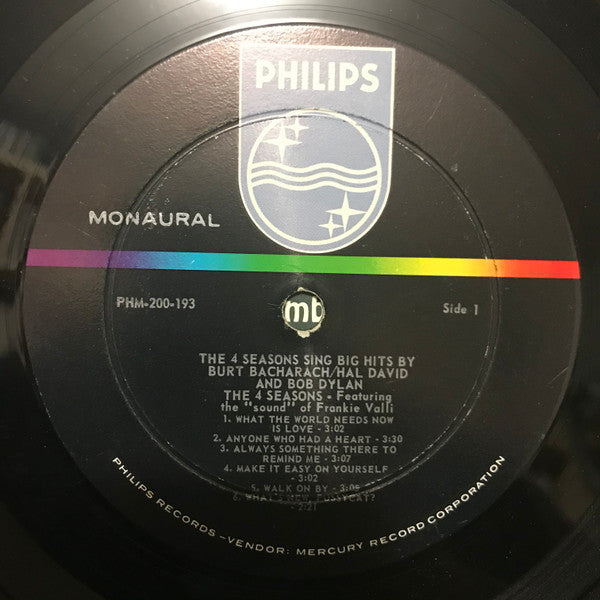 The 4 Seasons* : The 4 Seasons Sing Big Hits By Burt Bacharach... Hal David... Bob Dylan (LP, Album, Mono)