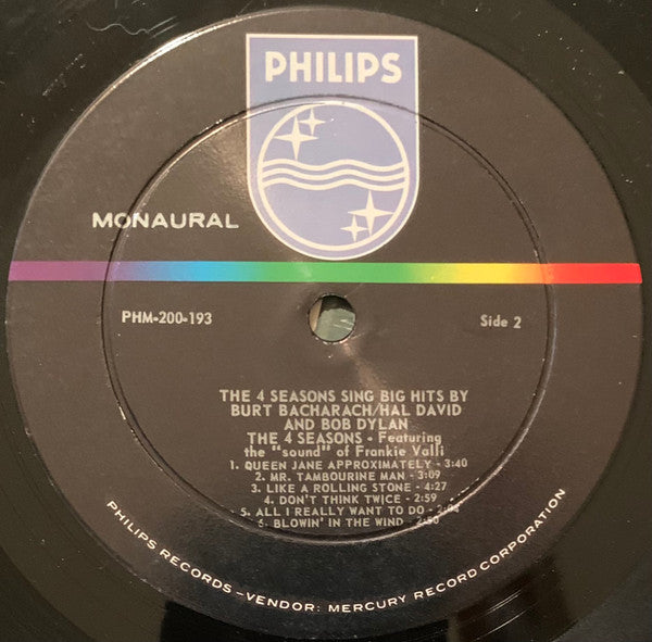The 4 Seasons* : The 4 Seasons Sing Big Hits By Burt Bacharach... Hal David... Bob Dylan (LP, Album, Mono)