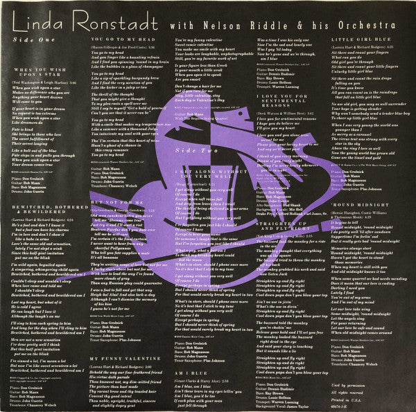 Linda Ronstadt With Nelson Riddle & His Orchestra* : For Sentimental Reasons (LP, Album, Club, RCA)