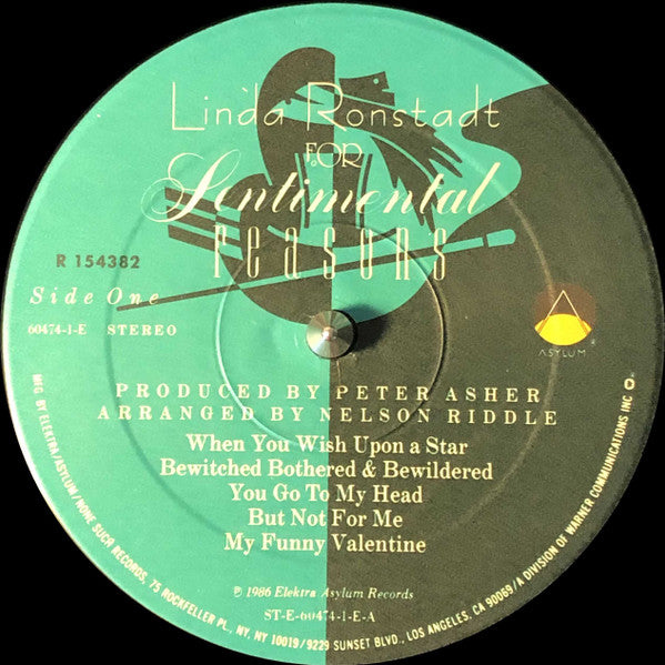 Linda Ronstadt With Nelson Riddle & His Orchestra* : For Sentimental Reasons (LP, Album, Club, RCA)