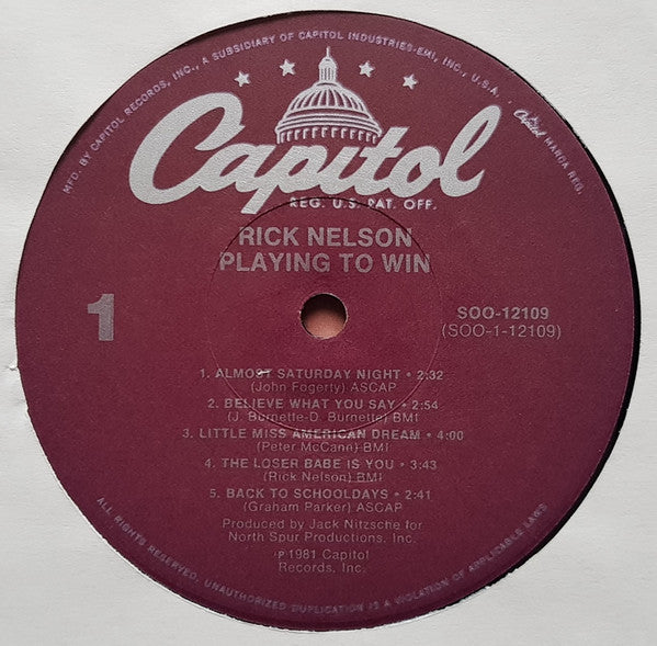 Rick Nelson* : Playing To Win (LP, Album, Los)