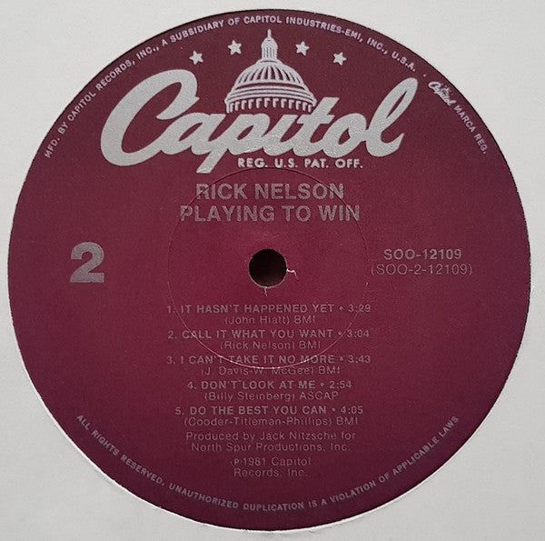 Rick Nelson* : Playing To Win (LP, Album, Los)