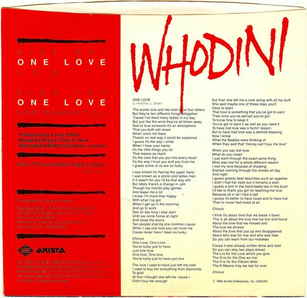 Whodini : One Love (7")