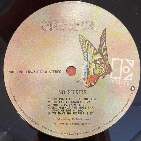 Carly Simon : No Secrets (LP, Album, RE, San)