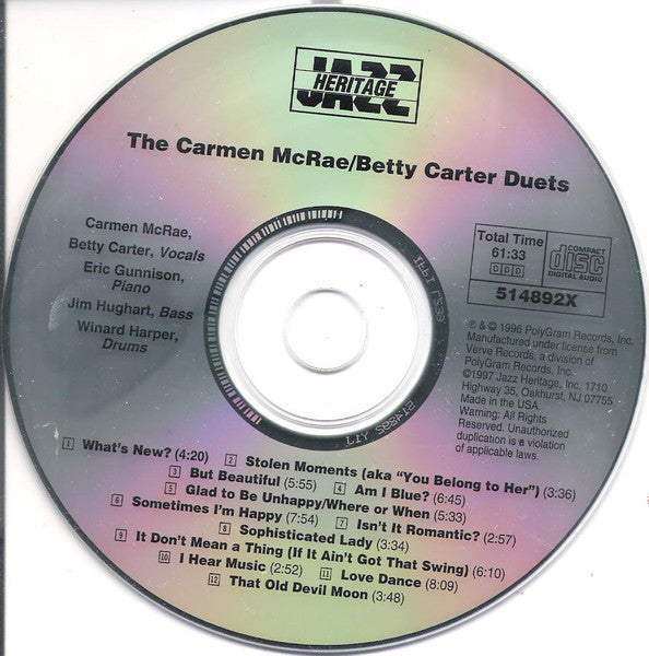 Carmen McRae, Betty Carter : The Carmen McRae - Betty Carter Duets (CD, Album, RE)
