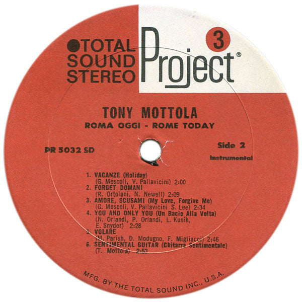 Tony Mottola : Roma Oggi = Rome Today (LP, Album, San)