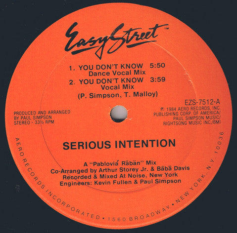 Serious Intention : You Don't Know (12")