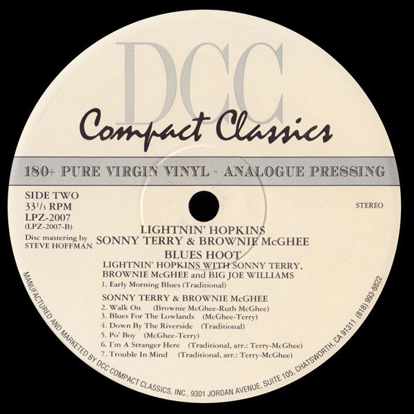 Lightnin' Hopkins, Brownie McGhee, Sonny Terry : Blues Hoot Live Recording At 'The Ash Grove' (LP, Album, Ltd, Num, RE, RM, 180)