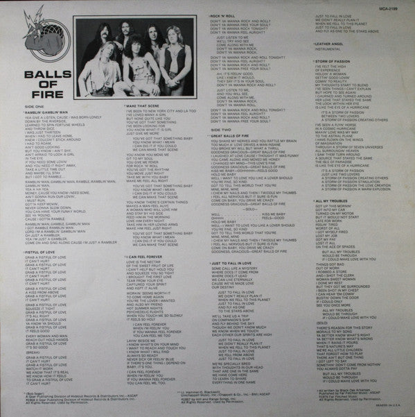 Black Oak Arkansas : Balls Of Fire (LP, Album, Pin)