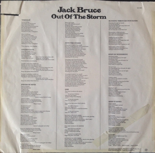 Jack Bruce : Out Of The Storm (LP, Album, SP )