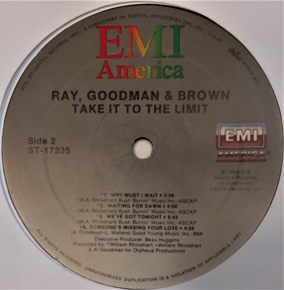 Ray, Goodman & Brown : Take It To The Limit (LP, Album, Rev)