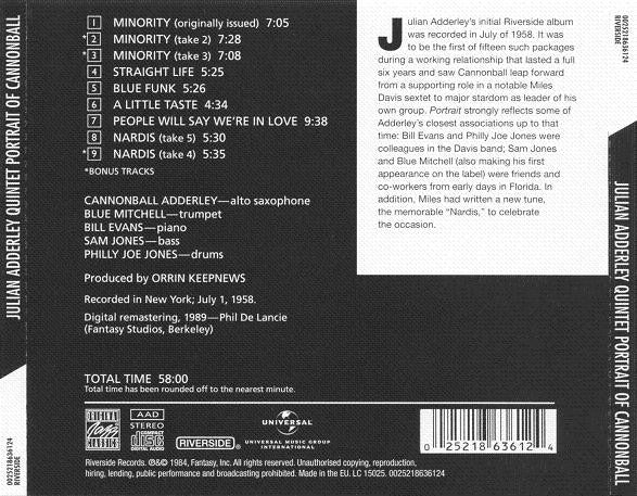 Julian Adderley Quintet* : Portrait Of Cannonball (CD, Album, Comp, RE, RM)