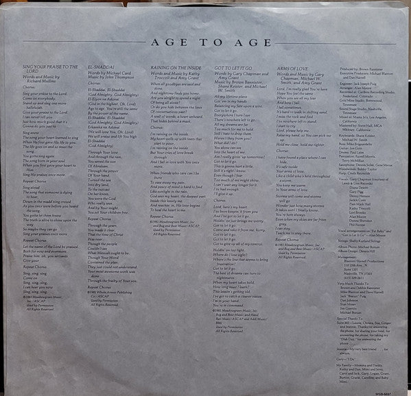 Amy Grant : Age To Age (LP, Album, Mon)