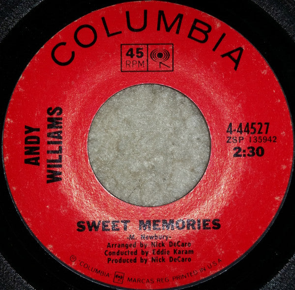 Andy Williams : Sweet Memories (7", Single)