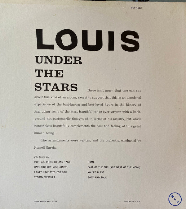 Louis Armstrong : Under The Stars (LP, Album, Mono)